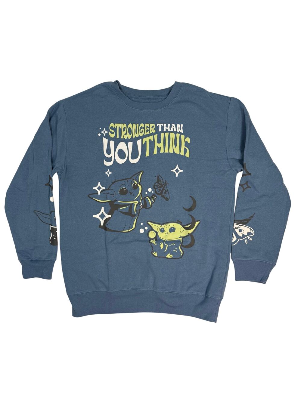 Star Wars Grogu Sweatshirt Blue “Stronger Than You Think” Adults Medium